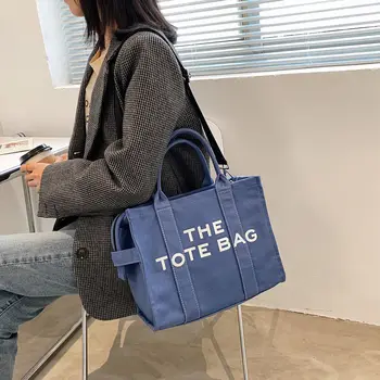 Голяма холщовая чанта Дамска чанта за през рамото на Тъканни торбички за пазаруване за жени 2021 Писмо Печат Чанта през рамо Дамски чанта