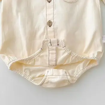Облекло за новородени момчета за новородени деца Джентълмен папийонка с дълъг ръкав, Гащеризон за деца Модни върхове тениска за деца едно парче памук