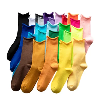 Японски гофрирани обикновен дамски чорапи в стил колеж, дишащи, абсорбиращи потта, памучни бонбони, черни, бели чорапи на едро