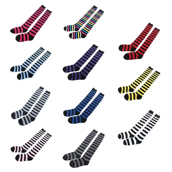 Жените Момичета Над Коляното Чорапи До Бедрото, Дълги Шарени Чорапи 11 Цвята