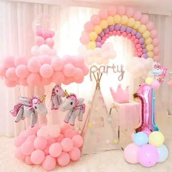 Staraise 7 бр. Rainbow Unicorn от латекс фолио Брой балони с 1-ия Ден на Раждане 2 3 4 5 години Момиче Еднорог Празнични аксесоари
