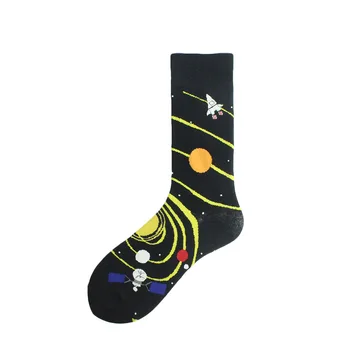 цветни мъжки чорапи памук сладък модел модни градинска облекло новост Извънземна планета вселената интересни мъжки дамски чорапи