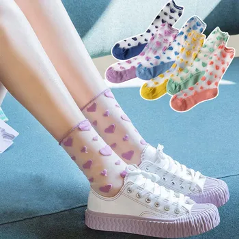 6 Цветни Прозрачни Чорапи с любов/сърце Забавни Женски Творчески секси японски чорапи Harajuku Calcetines Mujer Skarpety Памук Соккен