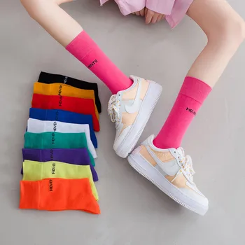 1 чифт Нови приходи Пролет Есен Корейски Стил Карикатура Цвете Дамски Чорапи Harajuku Kawaii Дишащи Ежедневни чорапи с преливащи се цветове