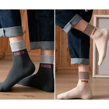 Мъжки чорапи с принтом Harajuku Топли спортни дълги чорапи Мъжки Зимни Коледни смешни компресия Чорапи с пръсти Памук Колоездене