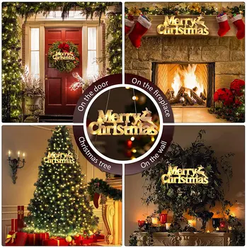 Led Табела весела Коледа Лампа Светещ Буква лека нощ, Подходящи За Дърво, Стени, Врати, Камини Закрит и Открит Коледна Украса