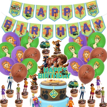 Мультяшная тема Скуби Украса за парти по случай рождения Ден на Хартиен Банер Латексови Балони, Торта Topper Забавни Аксесоари за парти по случай Рожден Ден за деца