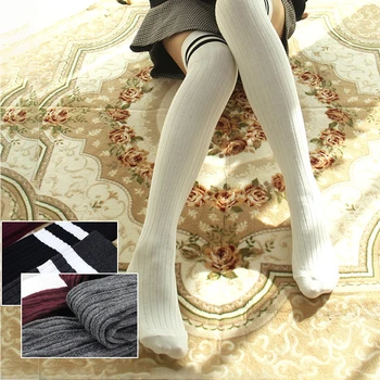 Нови сексуални носочки в черна и бяла ивица, Дълги чорапи за жени над коляното, чорапи над коляното, дамски топли чорапогащи за момичета