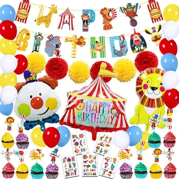 5шт Цирк Тема, Украса за парти по случай рождения Ден на Кралят на Банер Цирк Клоун Балон За душата на детето Празнични аксесоари