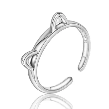 бижута от сребро 925 проба и с отворени кошачьими ушите пръстен високо качество дамски модни лесно регулируема сребърен пръстен за опашката на животното