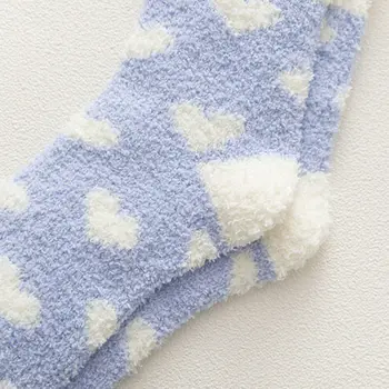 1 Чифт Горещи Продажби За жени Плюшени чорапи със сърце Есен и зима Удебеляване на Коралов Руно Кърпи Чорапи Чорапи за пол, 6 Цвята