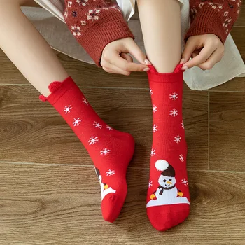 1 Чифт Коледни Чорапи Памучни зимни Сладки на снежни човеци от Анимационни Коледни украси Топли Чорапи 2021 Коледни подаръци