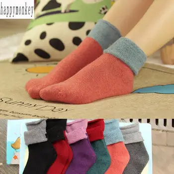 10 парчета= 5 двойки нов зимен чист цвят жокер заек вълнени хавлиени чорапи чист цвят край топли дамски чорапи