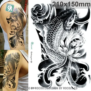 водоустойчив временни татуировки за мъже и жени черно скица шаран дизайн на татуировката стикер Безплатна доставка LC2814