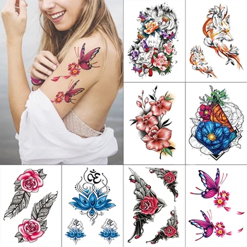 Водоустойчив Временни Скици на Цветя Татуировки Етикети Флаш Фалшиви Татуировки за Тяло за жени