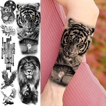 3D Тайгър Уудс Лъв Войн Временни Татуировки За жени на Възрастни Мъже Бухал Вселената Цвете Орел Фалшива Татуировка На ръката до лакътя Пере Татуировки