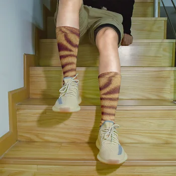Забавни памучни чорапи с леопардовым социалният за жените Щастливи животни Kawai Унисекс Чорапи Harajuku Сладки ежедневни чорапи с висока глезените Дамски парти