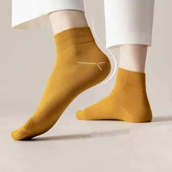 5 Двойки Лот Дамски чорапи от расчесанного памук със защита от пиллинга Тънка къса тръба с ниско деколте Цвят на бонбони Однотонная приятна за кожата Мека момиче, Комплект чорапи