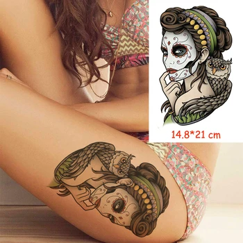 Водоустойчив временна стикер с татуировка готина татуировка с черепа на тази момичета прехвърляне на вода фалшиви татуировки флаш татуировка Жена Мъж дама 14,8*21 см